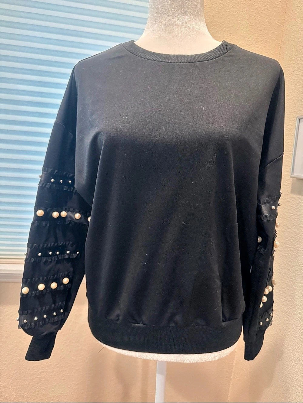 Studded Sleeve Black Sweatshirt